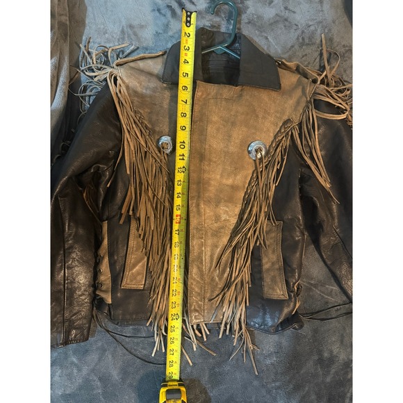 Vintage UNIK Leather Collections Fringed Concho Motorcycle Jacket Brown Black 36 - Picture 6 of 13